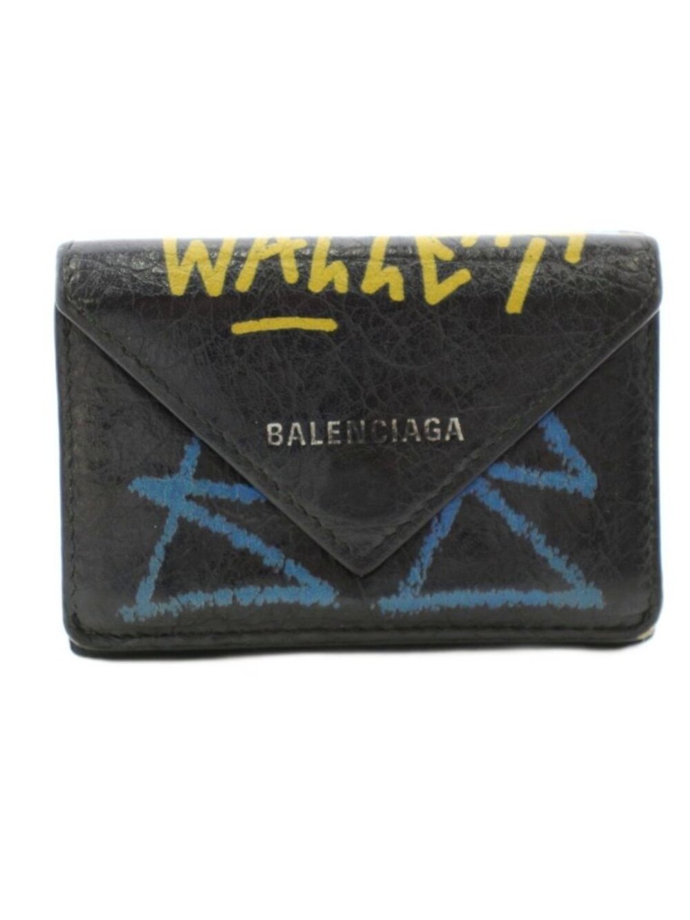 Balenciaga Graffiti Paper Mini Wallet Trifold Leather with Coin Purse Black
